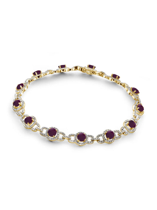 5 3/4 Carat T.G.W. Ruby And Ivory Diamond Accent 14k Gold Over Sizeilver Bracelet