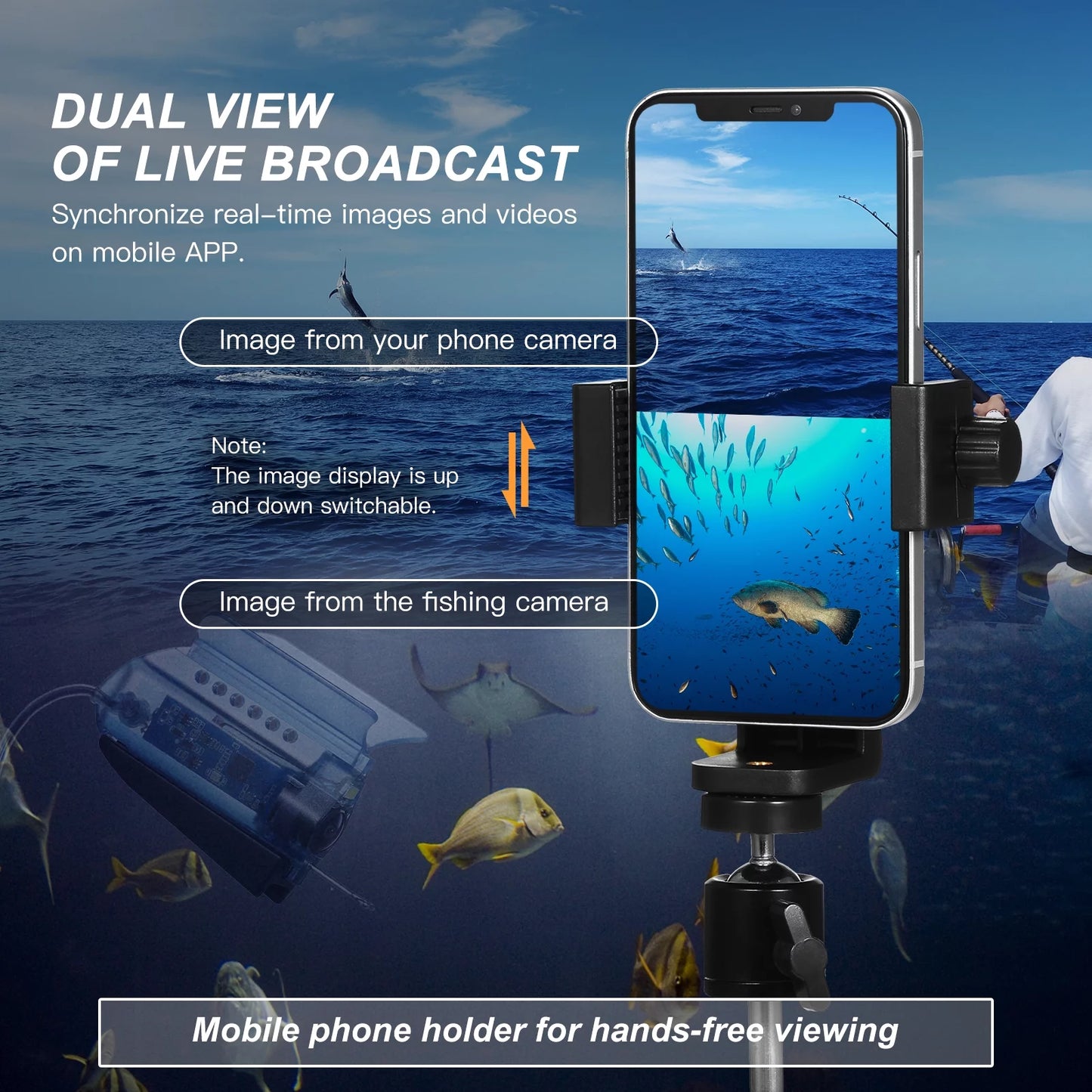 Carevas 1080P Underwater Fishing Camera with APP Control Fishing Live Video Camera Fish Finder with 50M Cable Mobile Phone Holder Bait Cage Carry Case for Ice Lake Sizeea Boat Kayak Fishing