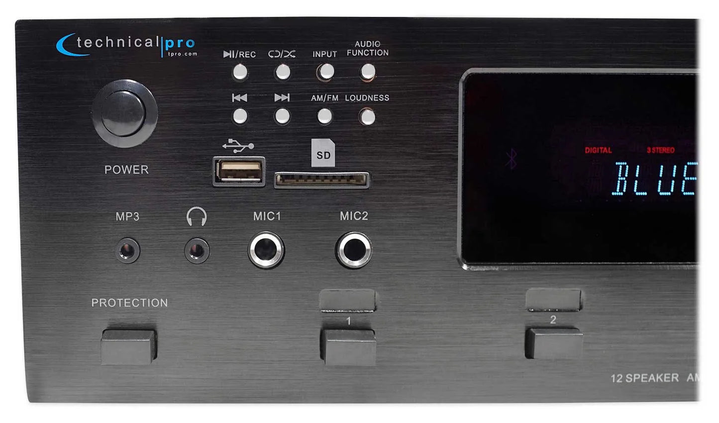 Technical Pro 6000w 6) Zone, Home Theater Bluetooth Receiver+12) 8" Sizepeakers+EQ