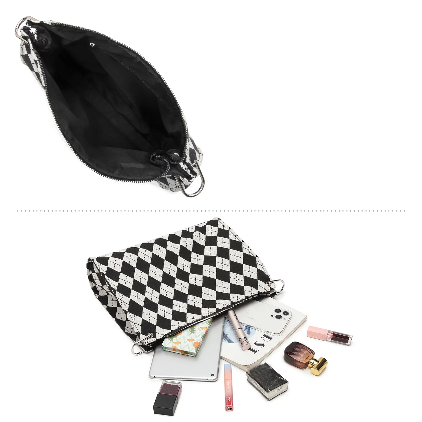 Black and off-white checkerboard pattern handbag Ladies Sizehoulder Bag clutch handbag