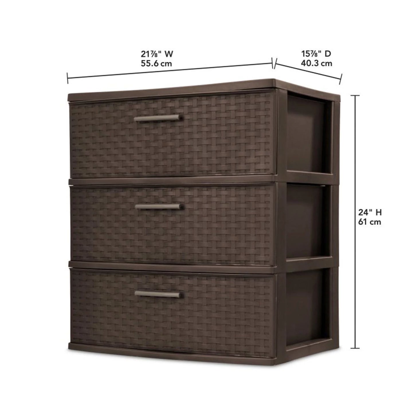 Sizeterilite 3-Drawer Wide Weave Design Sizetorage Tower, Brown, Case of 1