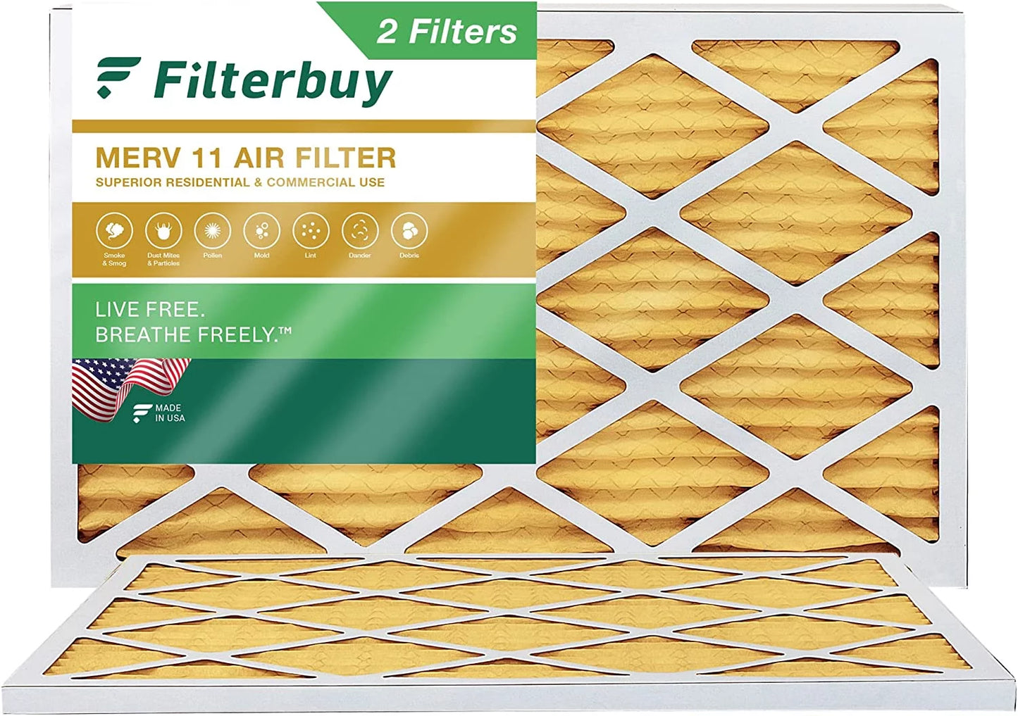 Filterbuy 12x25x1 MERV 11 Pleated HVAC AC Furnace Air Filters (2-Pack)