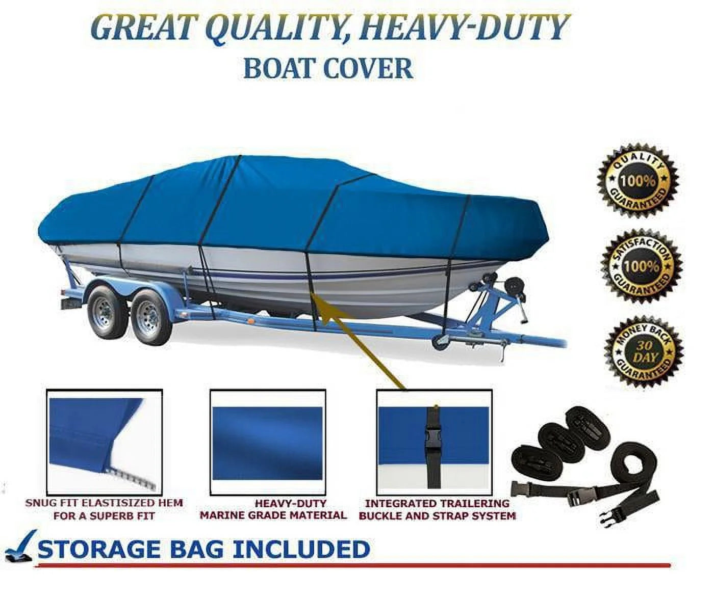 BLUE, GREAT QUALITY BOAT COVER Compatible for GALAXIE 2000 JUPITER/TOMCAT I/O ALL YEARSize