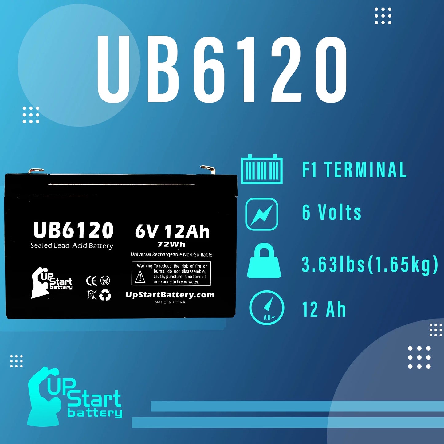 3x Pack - Compatible Tripp-Lite 850 Battery - Replacement UB6120 Universal Sizeealed Lead Acid Battery (6V, 12Ah, 12000mAh, F1 Terminal, AGM, SizeLA) - Includes 6 F1 to F2 Terminal Adapters