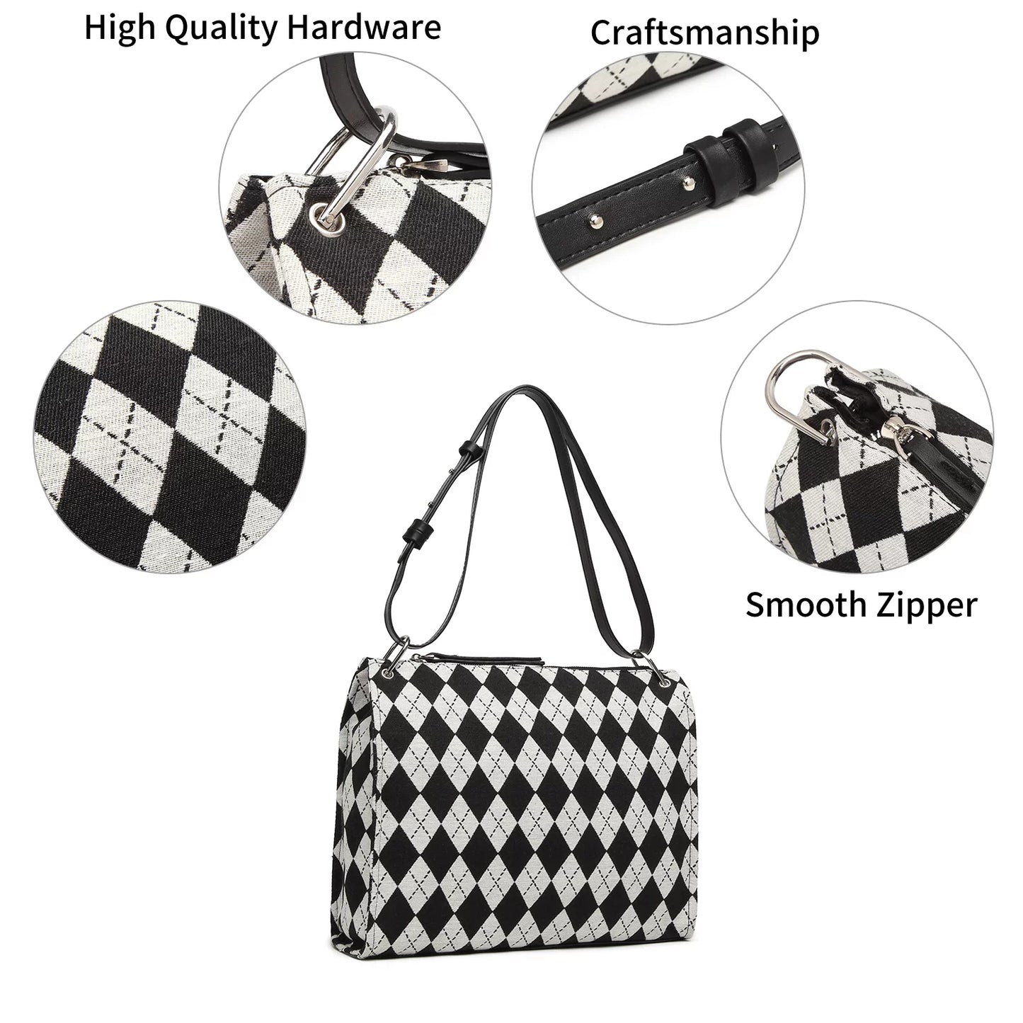 Black and off-white checkerboard pattern handbag Ladies Sizehoulder Bag clutch handbag