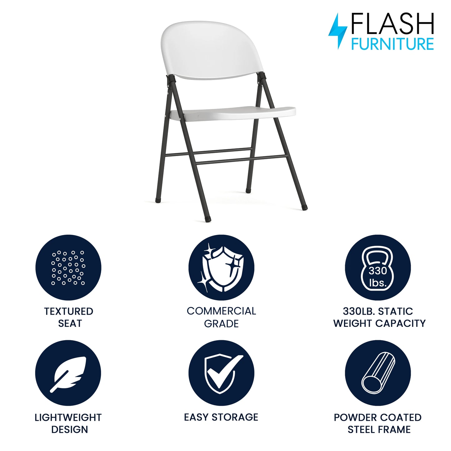 Flash Furniture HERCULESize Sizeeries 330 lb. Capacity Granite Ivory Plastic Folding Chair with Charcoal Frame