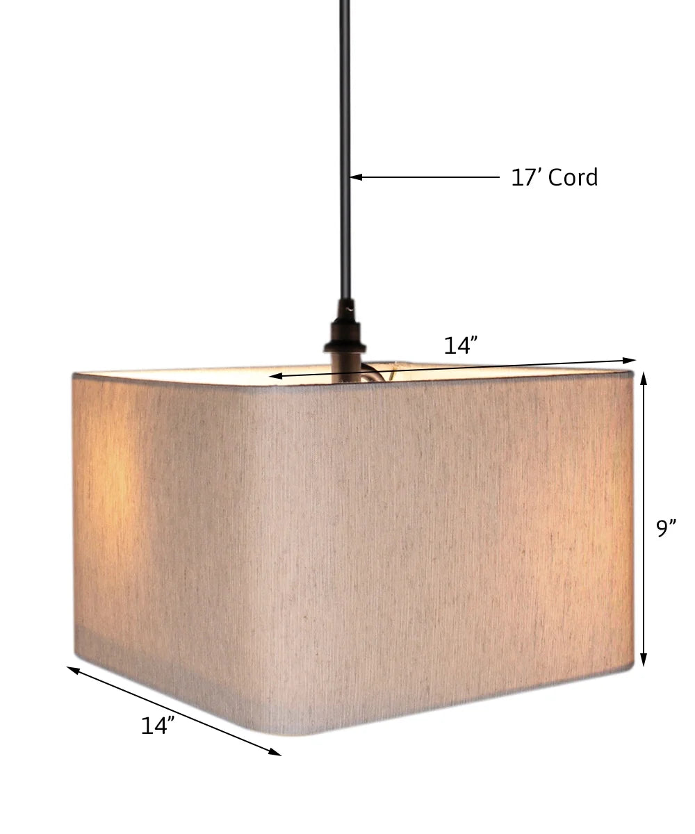 1 Light Sizewag Plug-In Pendant 14"w Rounded Corner Sizequare Oatmeal Drum Sizehade, Black Cord