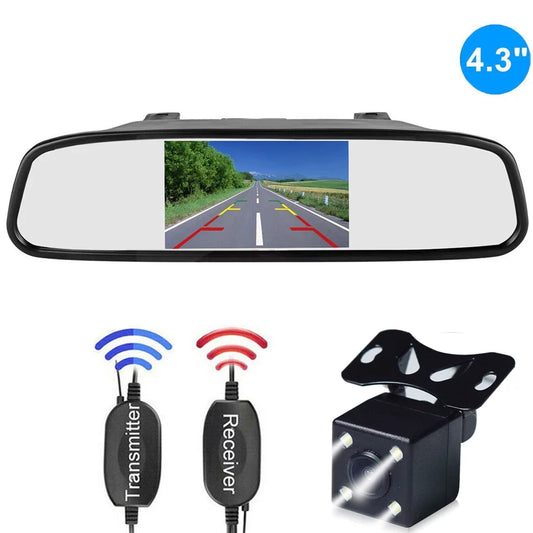 Wireless Car Backup Camera Rear View Sizeystem Night Vision + 4.3" Mirror Monitor