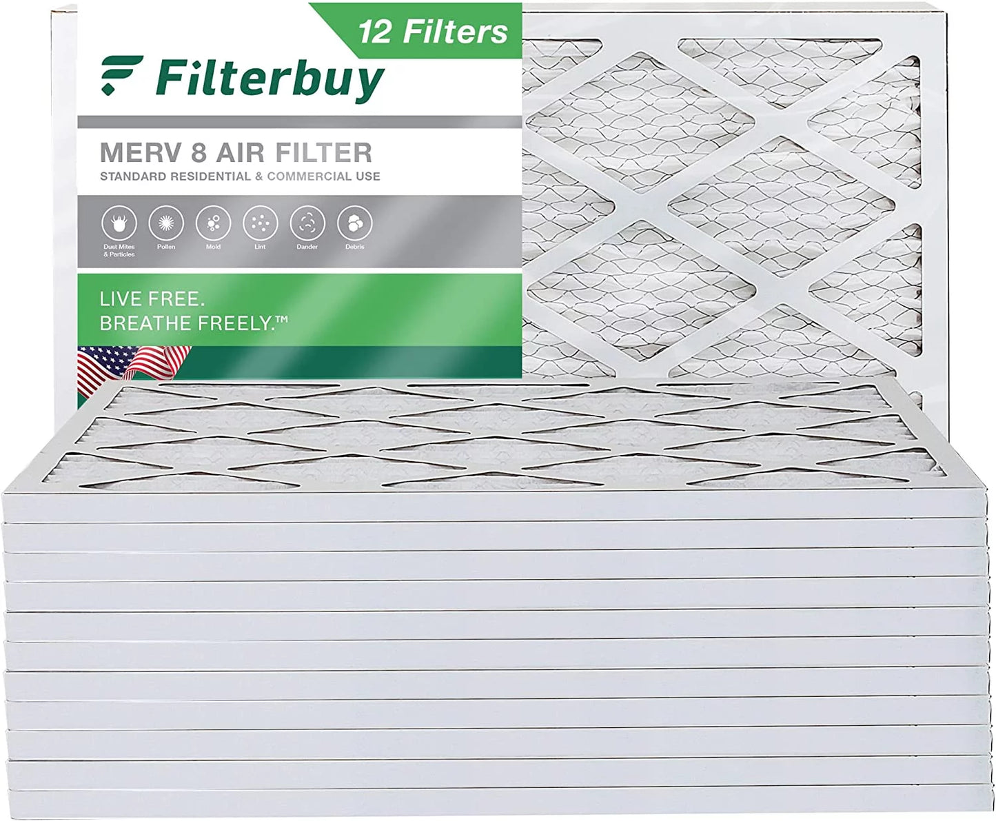 Filterbuy 12x36x1 MERV 8 Pleated HVAC AC Furnace Air Filters (12-Pack)