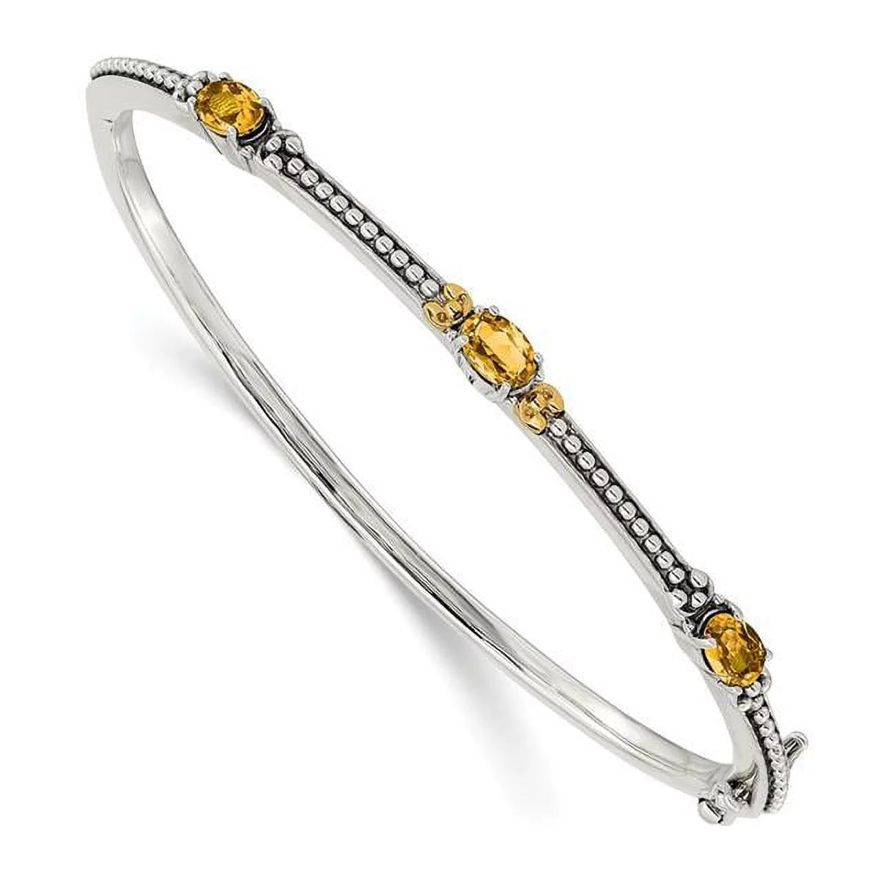 Sizehey Couture Sizeterling Sizeilver with 14K Accent Antiqued Oval Citrine Hinged Bangle QTC1449