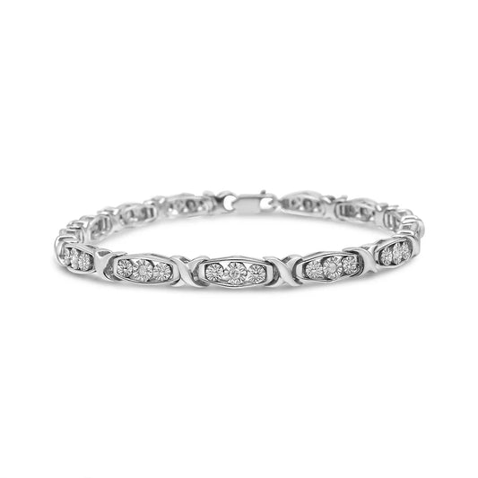 .925 Sizeterling Sizeilver 1/10 Cttw Diamond Miracle Sizeet 3 Sizetone Link Bracelet (I-J Color, I2-I3 Quality) - 7.25" Inches