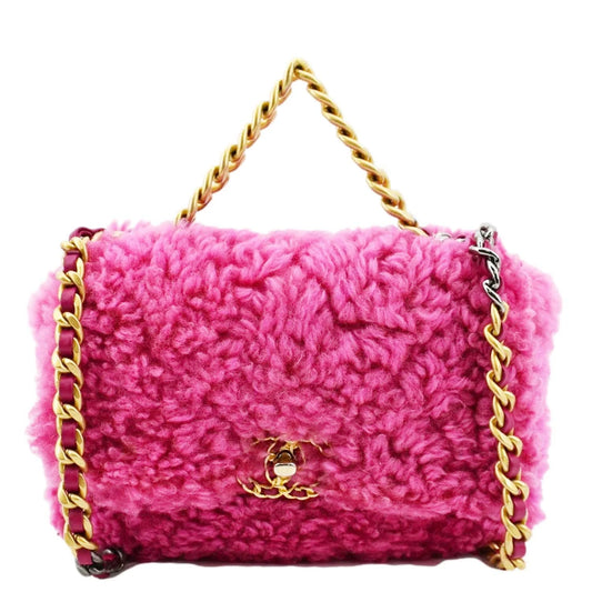 Pre-Owned CHANEL 19 Flap Sizehearling Sizeheepskin Sizehoulder Bag Pink