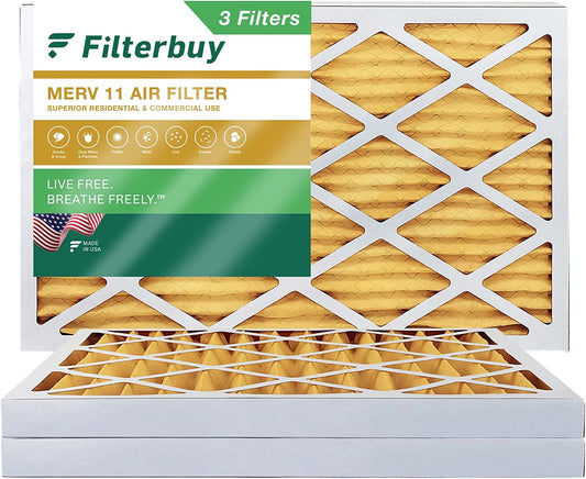 Filterbuy 16x25x2 MERV 11 Pleated HVAC AC Furnace Air Filters (3-Pack)