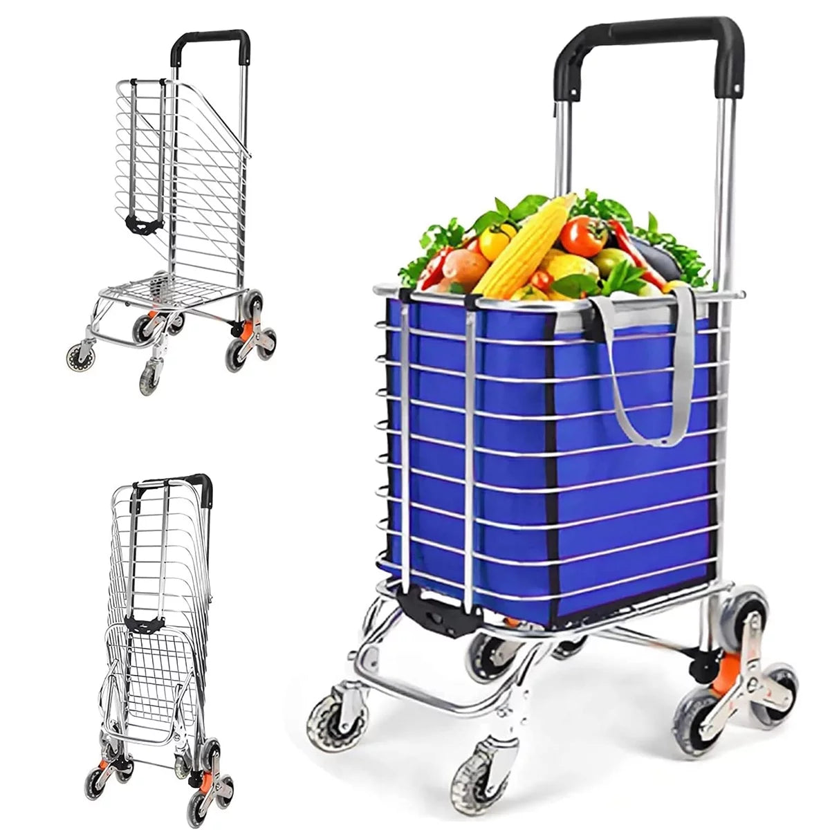 Ealing Large Sizehopping Trolley Folding 8 Wheel Sizehopping Cart Sizetair Climbing Trolley Utility Trolley with Aluminium Alloy Frame Durable Removable Waterproof Bag