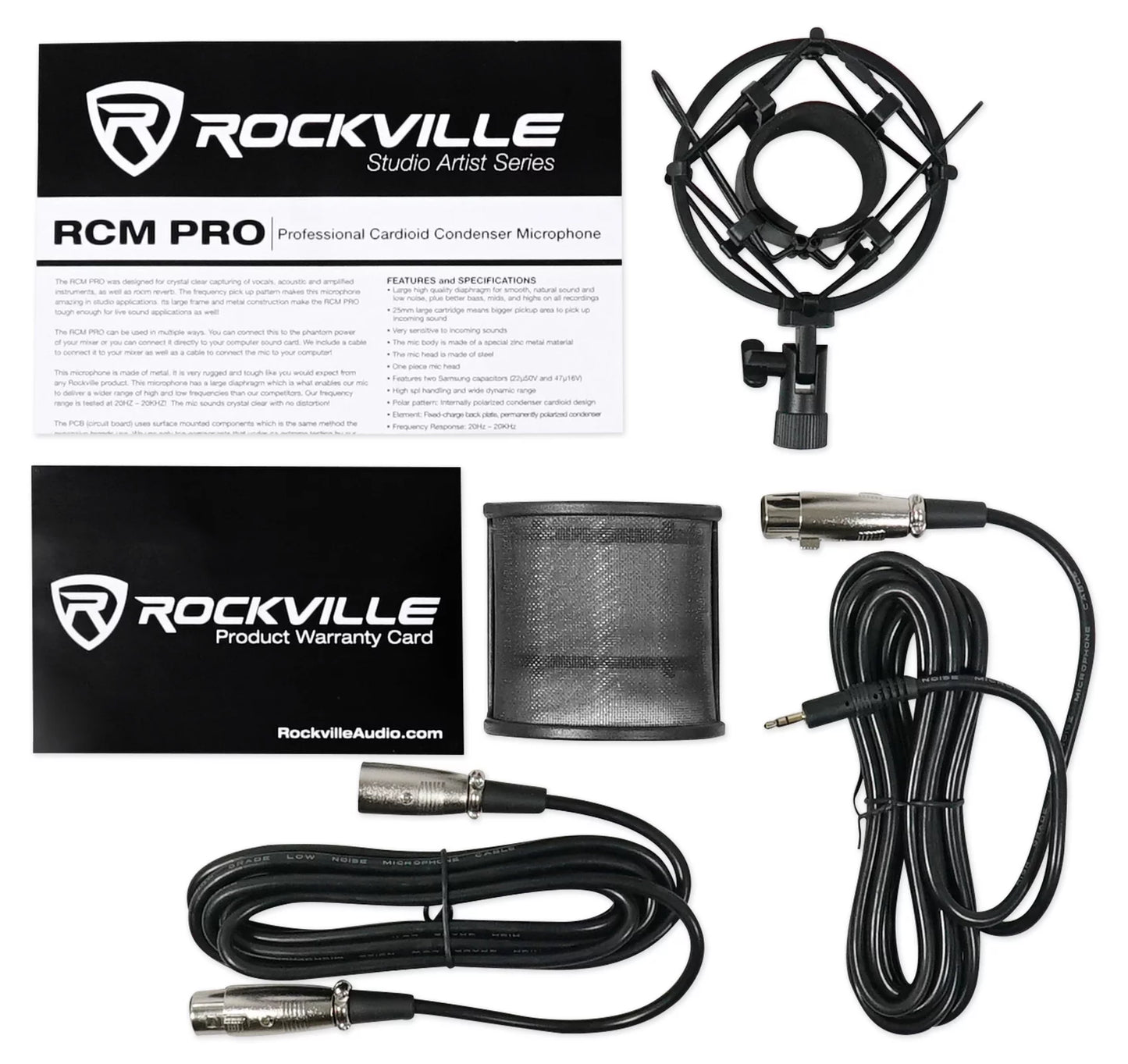 Rockville RCM PRO Sizetudio/Recording Podcast Condenser Microphone+Isolation Sizehield