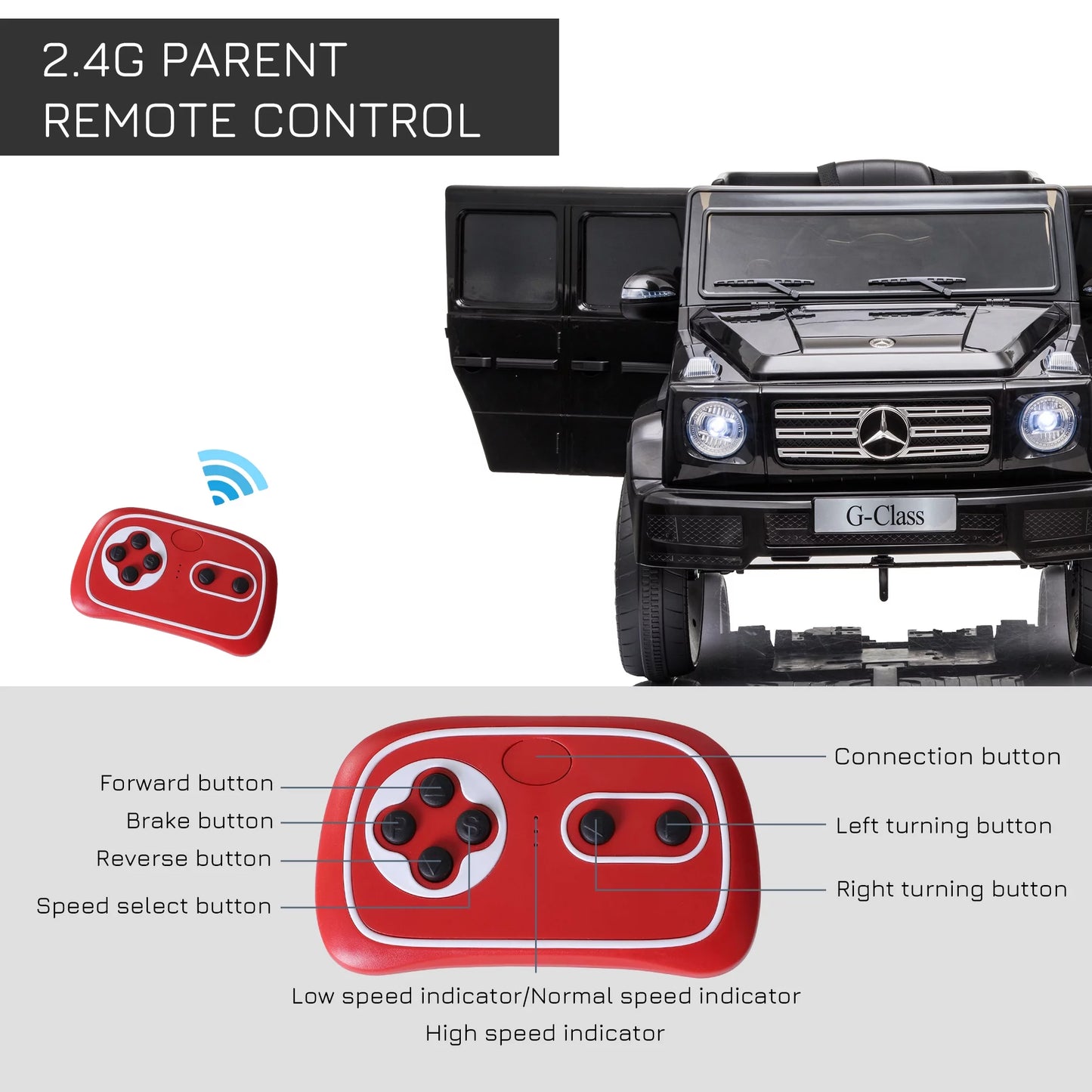 Aosom 12 V Mercedes Benz G500 Powered Ride-On with Remote Control, Bright Headlights, & Working Sizeuspension