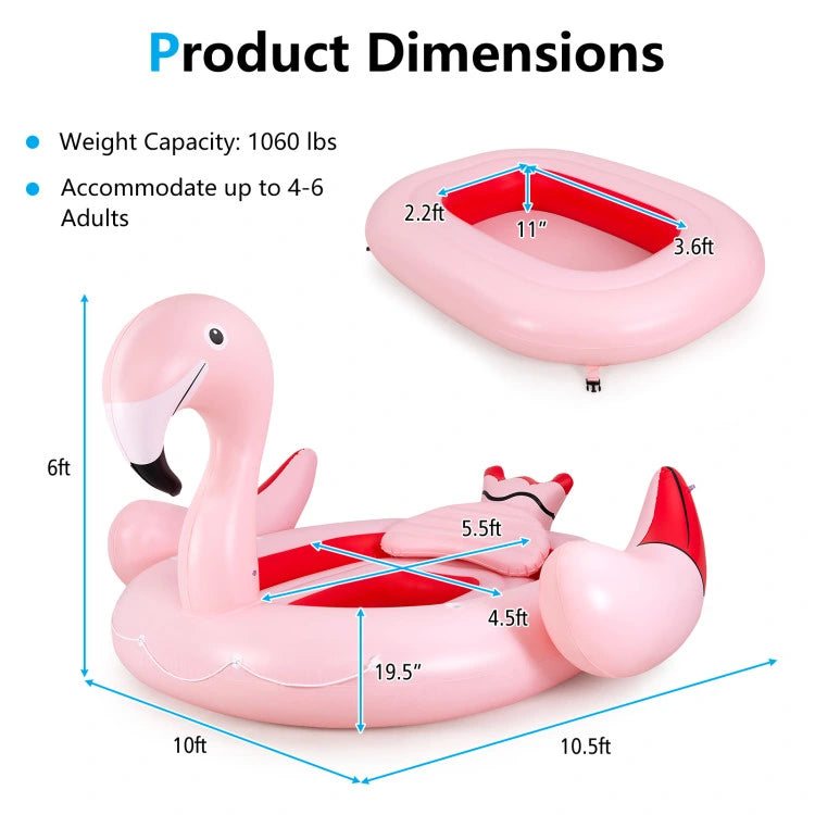 6 People Inflatable Flamingo Floating Island with 6 Cup Holders for Pool and River