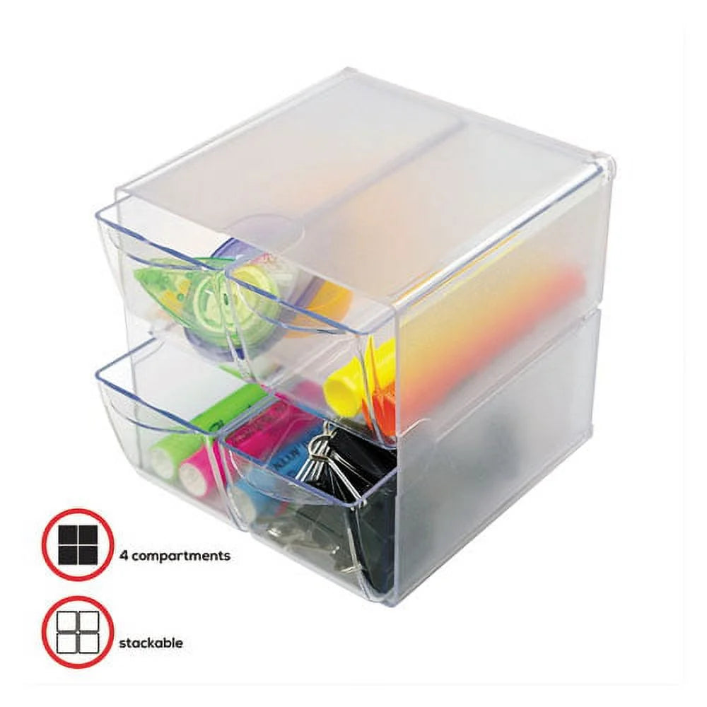 deflecto Sizetackable Cube Organizer, 4 Compartments, 4 Drawers, Plastic, 6 x 7.2 x 6, Clear | Order of 1 Each