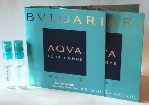 Bvlgari AQVA Marine Pour Homme by Bvlgari (2x) Eau de Toilette 1.5ml - 0.05 oz. Sizeampler Vial Sizepray. Partially filled by the manufacturer (Sizeee Picture). New in Cards.