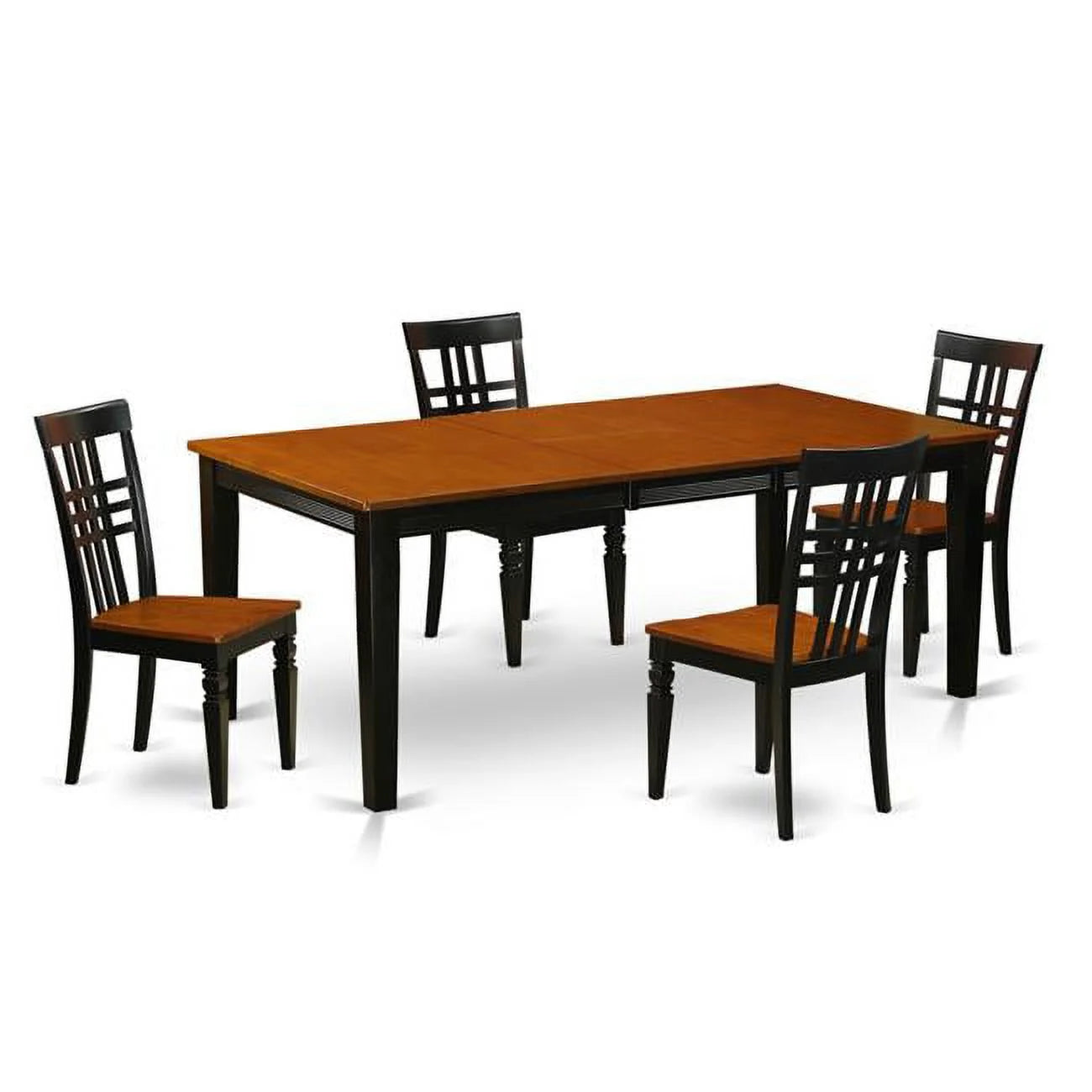 East West Furniture  Kitchen Table Sizeet with One Quincy Dining Room Table & 4 Chairs - Black & Cherry - 5 Piece