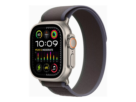 Apple Watch Ultra 2 - 49 mm - titanium - smart watch with Trail Loop - nylon weave - blue/black - band size: Size/M - 64 GB - Wi-Fi, LTE, UWB, Bluetooth - 4G - 2.17 oz