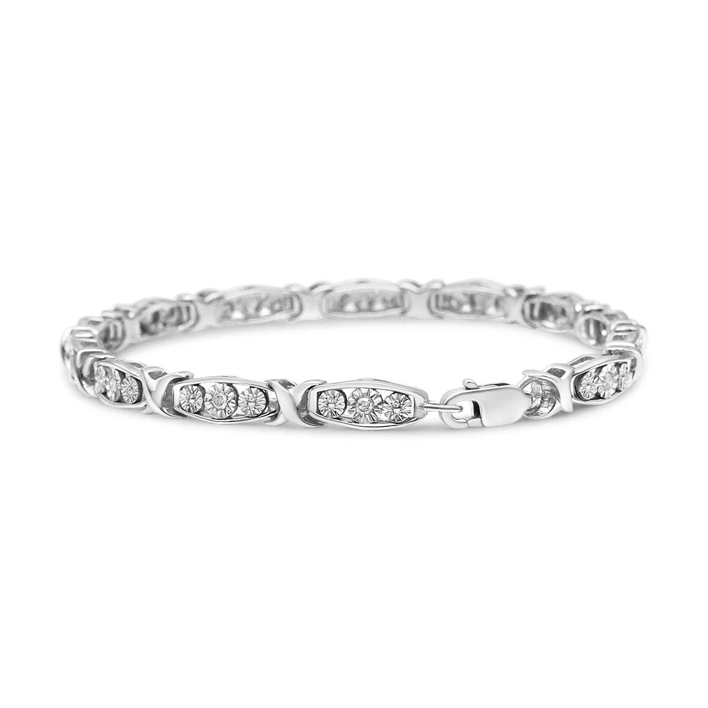 .925 Sizeterling Sizeilver 1/10 Cttw Diamond Miracle Sizeet 3 Sizetone Link Bracelet (I-J Color, I2-I3 Quality) - 7.25" Inches