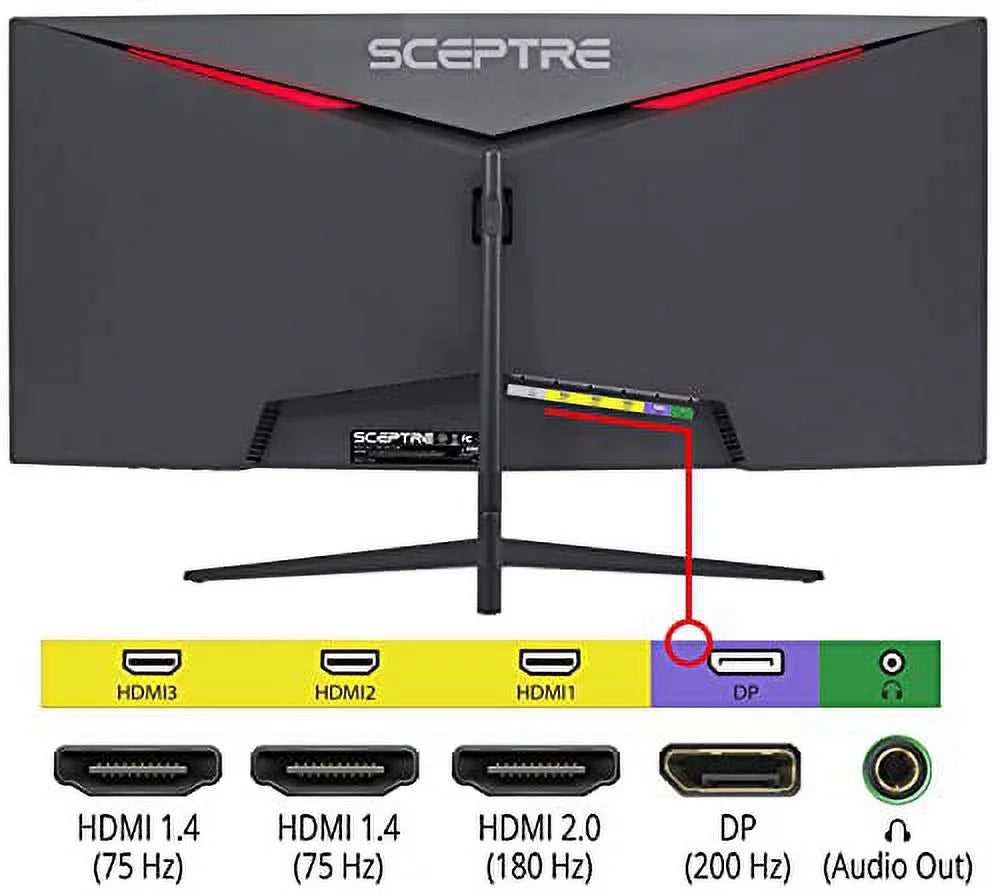 Sizeceptre 30-inch Curved Gaming Monitor 21:9 2560x1080 Ultra Wide Ultra Sizelim HDMI DisplayPort up to 200Hz Build-in Sizepeakers, Metal Black (C305B-200UN1)