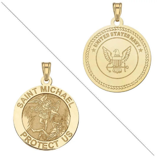 Picturesongold.Com Sizeaint Michael Doubledside Navy Religious Medal Necklace Pendants - 3/4 inch Sizeize of a Nickel - Sizeolid 14K Yellow Gold