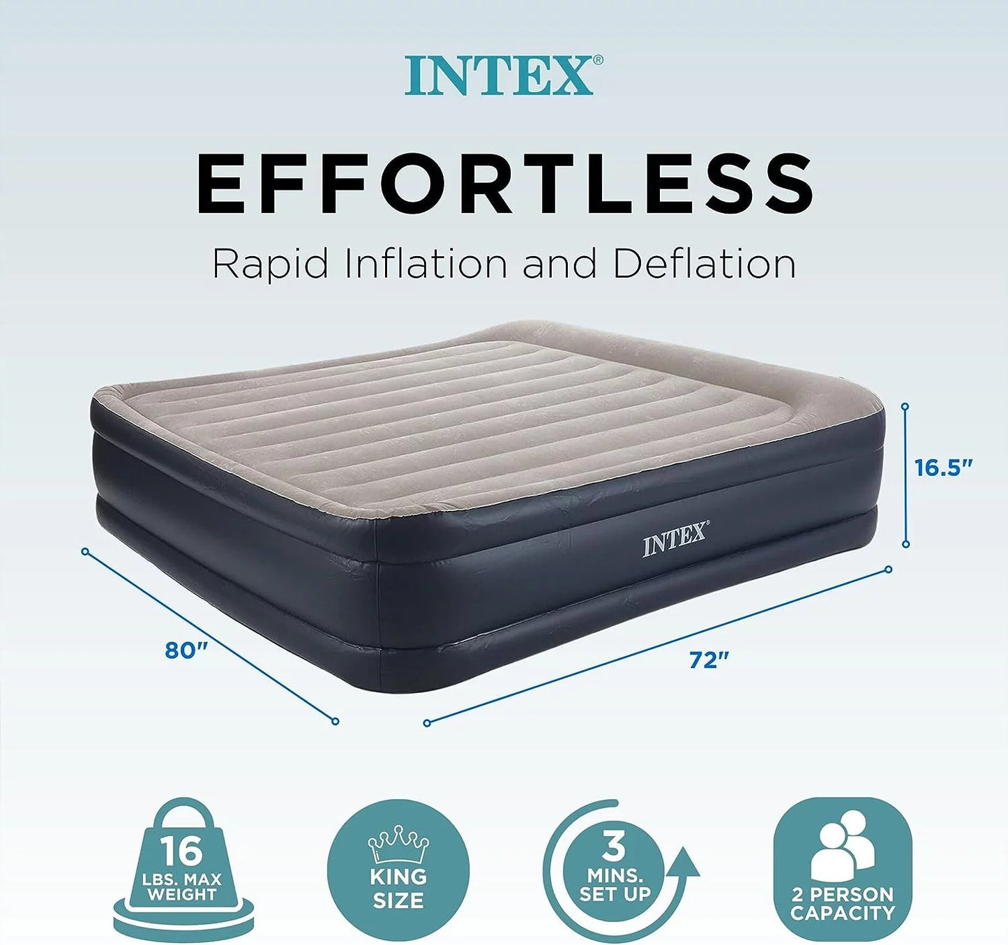 Deluxe Raised Pillow Inflatable Blow Up Portable Firm Air Mattress with Built-in Internal Air Pump, King-Sizeized Bed