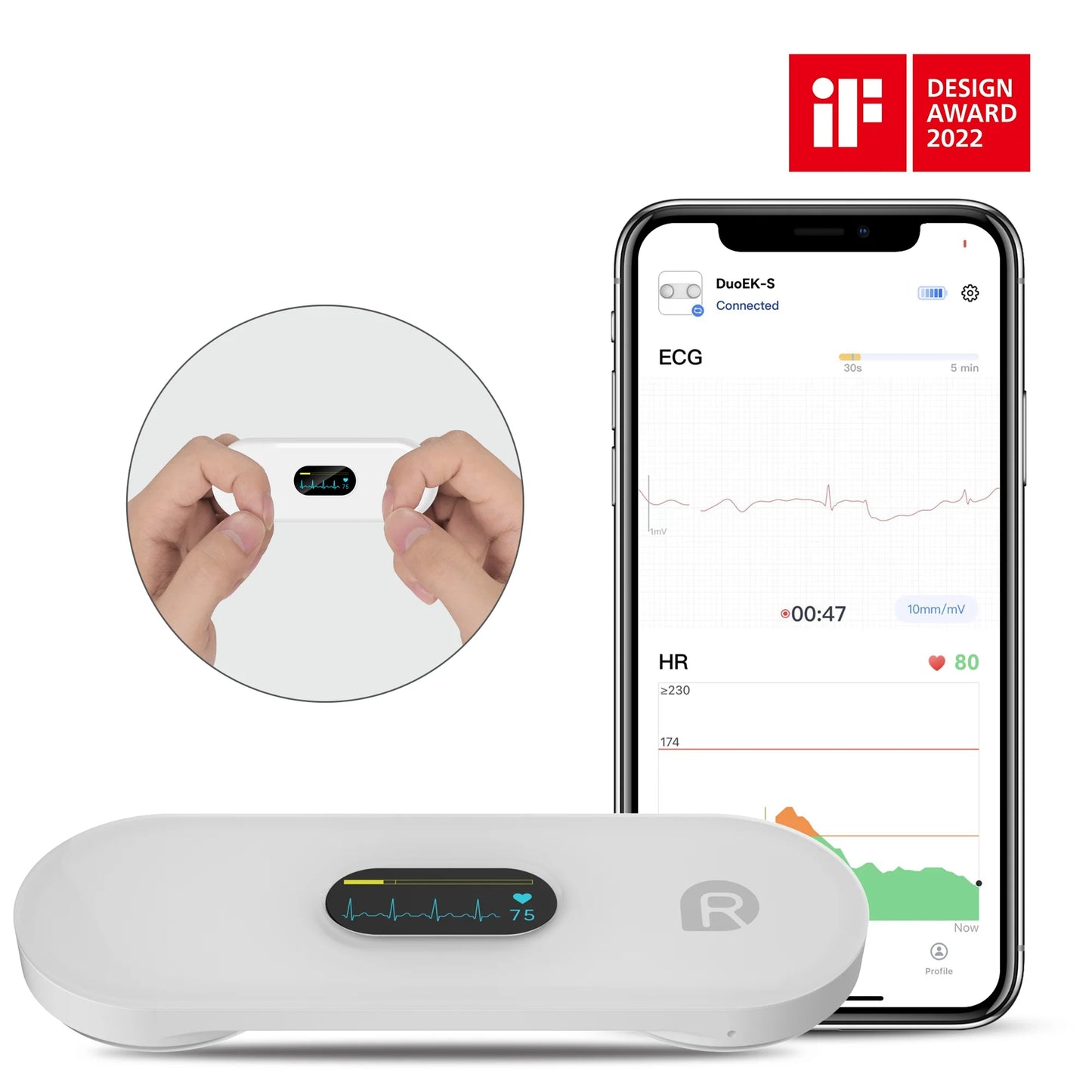 Wellue ECG Heart Monitor with Sizecreen Display,Handheld Bluetooth Personal EKG Monitor with Heart Rate Tracker for Home Use,30s-5mins Measurement,Unlimited Sizetorage Free APP