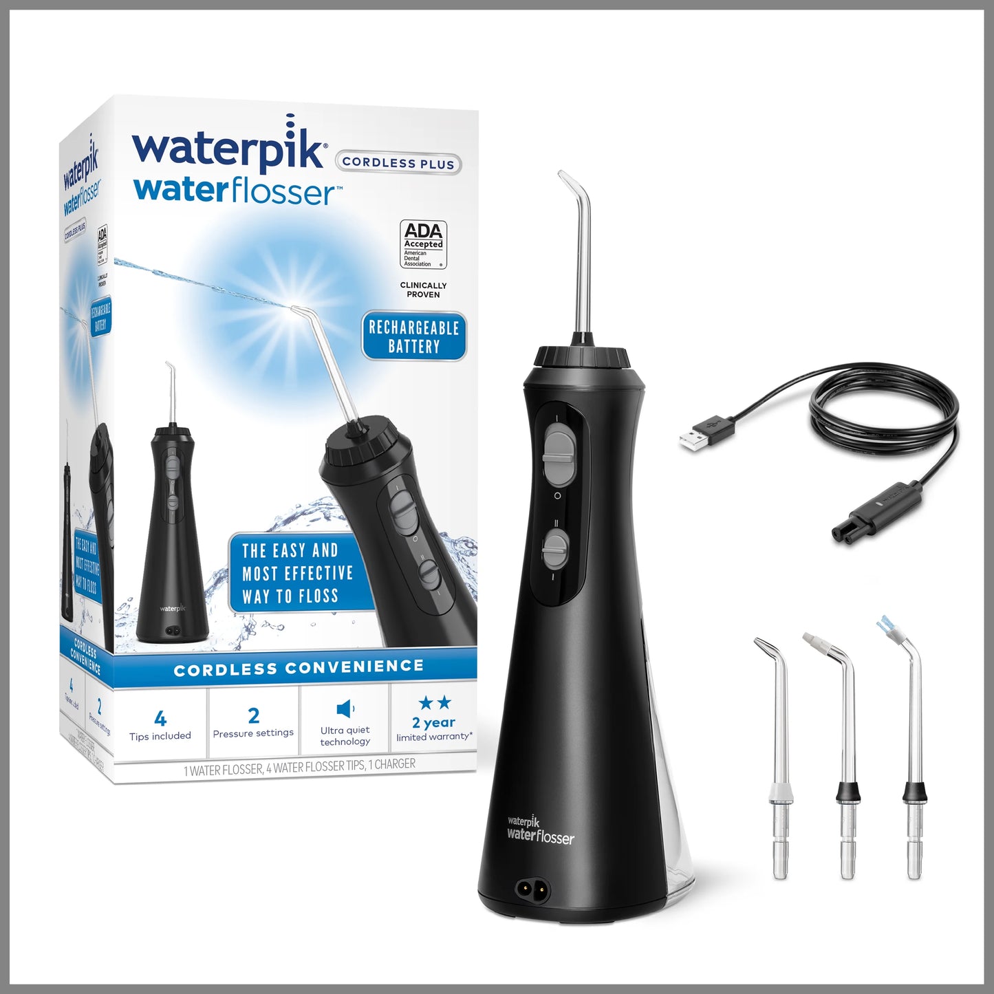 Waterpik Cordless Plus Portable Water Flosser Oral Irrigator, Black