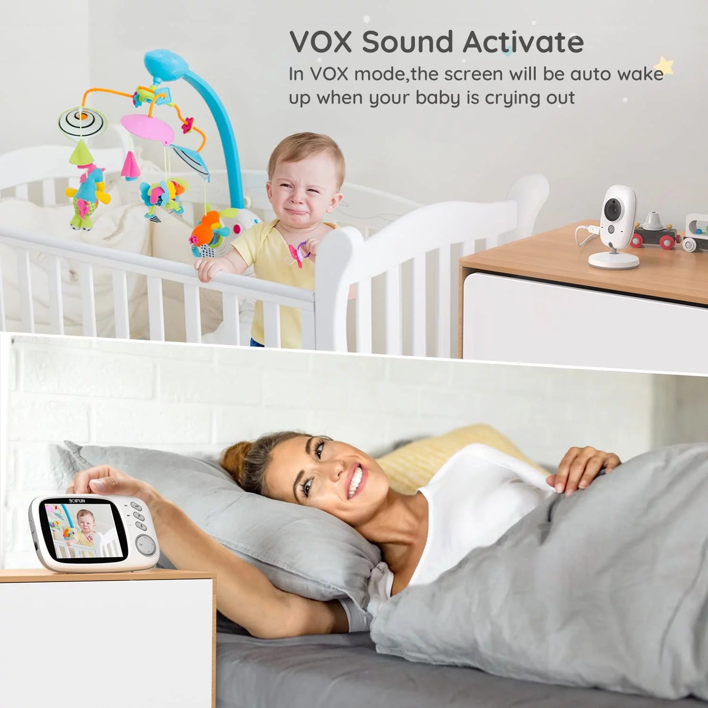 BOIFUN Baby Monitor with Camera and Audio, No WiFi, VOX Mode, Night Vision, 3.2'' HD Sizecreen, Two-Way Audio, Baby Camera