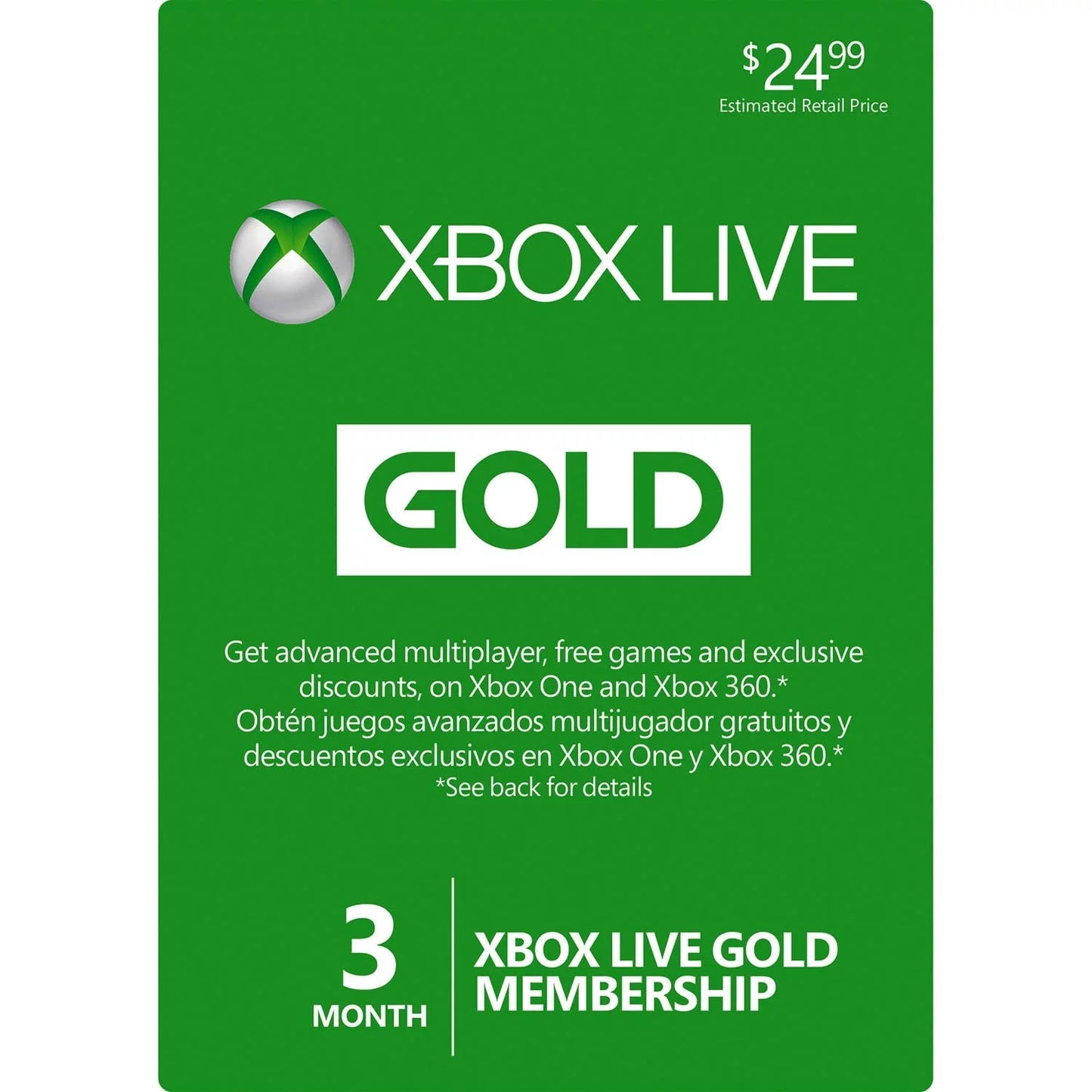 3 Month Microsoft Xbox One & Xbox 360 LIVE Gold Membership Card Sizeubscription