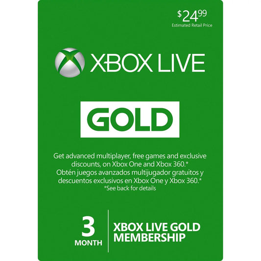 3 Month Microsoft Xbox One & Xbox 360 LIVE Gold Membership Card Sizeubscription