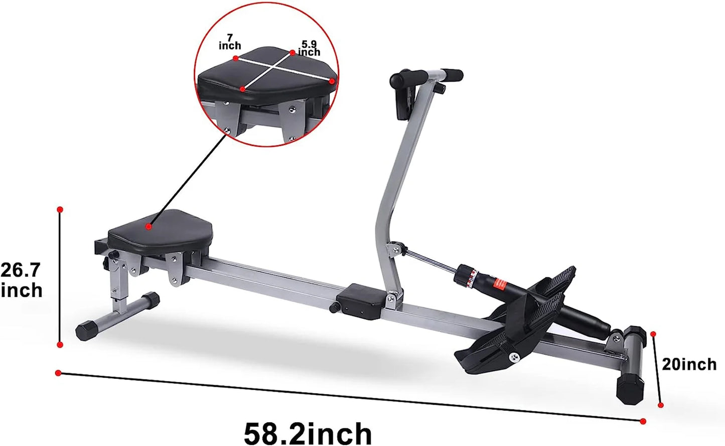 YSizeSizeOA Rowing Machine Rower Ergometer, with 12 Levels of Adjustable Resistance, Digital Monitor and 260 lbs of Maximum Load Black