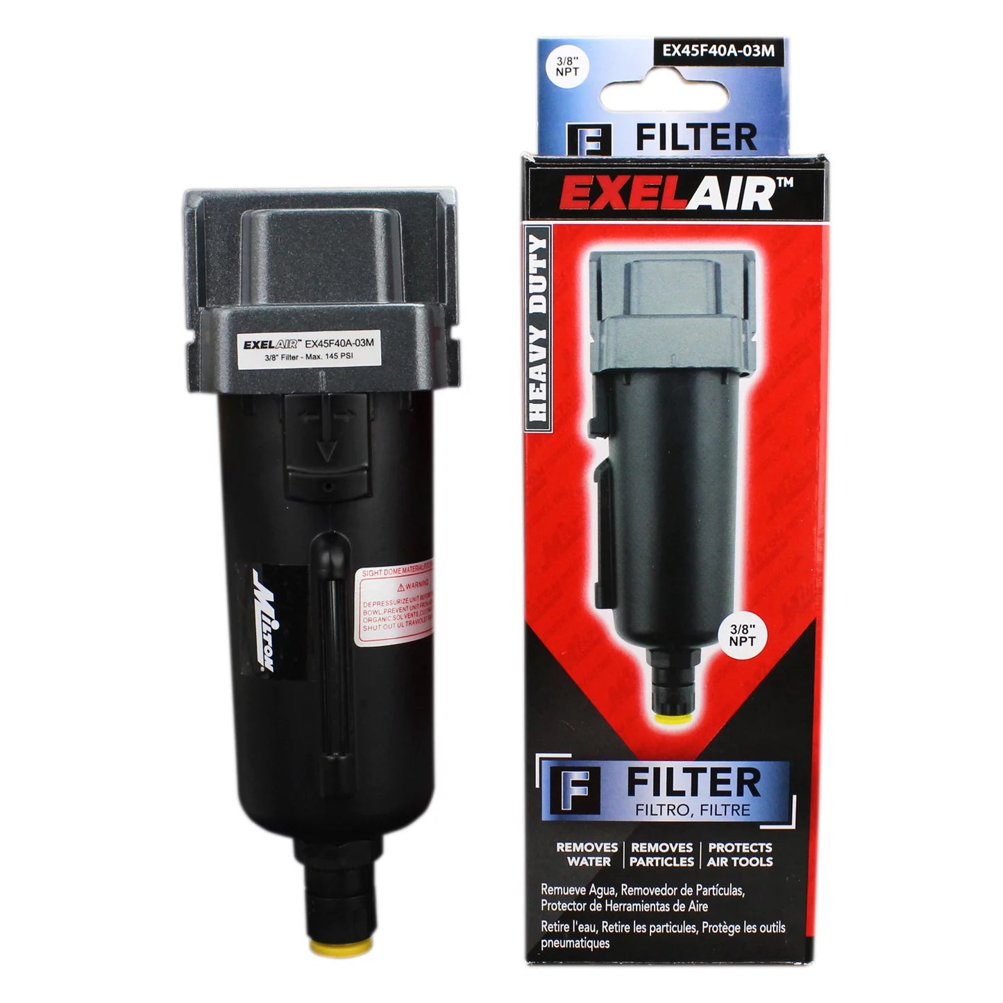 EXELAIR™ by Milton FRL Air Filter - 3/8" NPT - Metal Bowl, Automatic Float/Overnight (EX45F40A-03M)