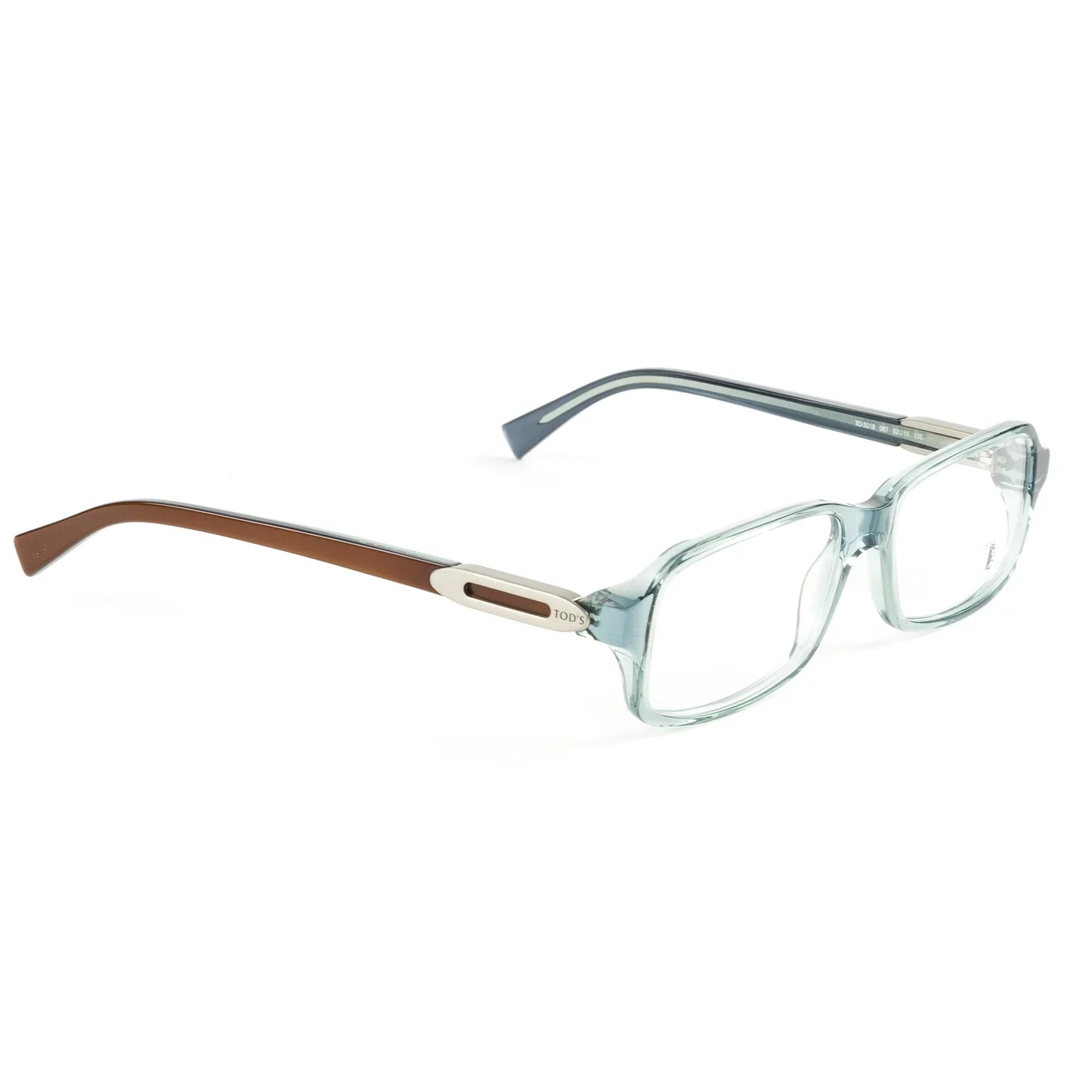 Tod's Rectangular Acetate Eyeglass Frames TO5018 52mm Transparent Turquoise