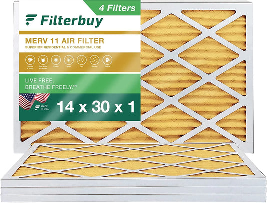 Filterbuy 14x30x1 MERV 11 Pleated HVAC AC Furnace Air Filters (4-Pack)