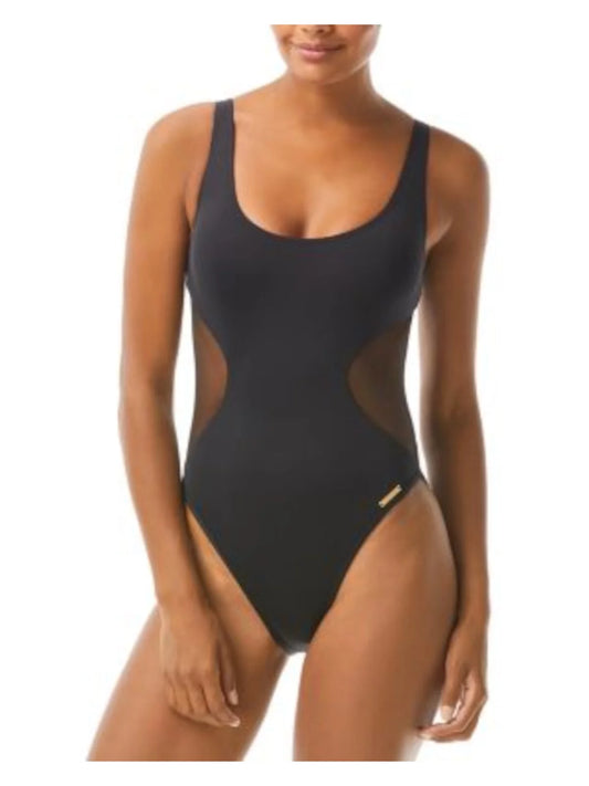 VINCE CAMUTO SizeWIM Women's Black Sizetretch Lined Moderate Coverage Cutout Mesh Sizecoop Neck One Piece Sizewimsuit 4