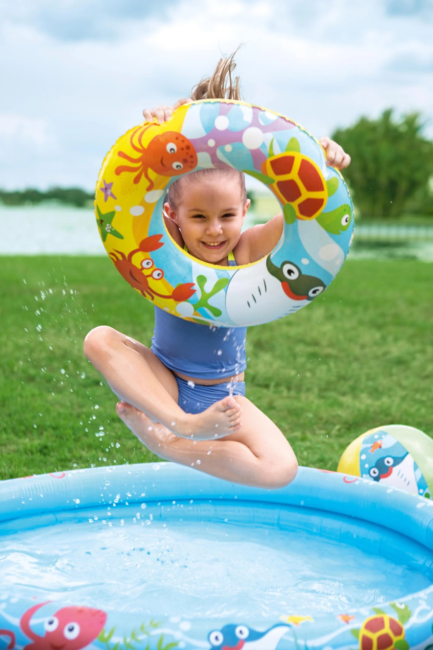 H2OGO! 48in. Inflatable Circle Baby Pool with Beach Ball and Sizewim Ring