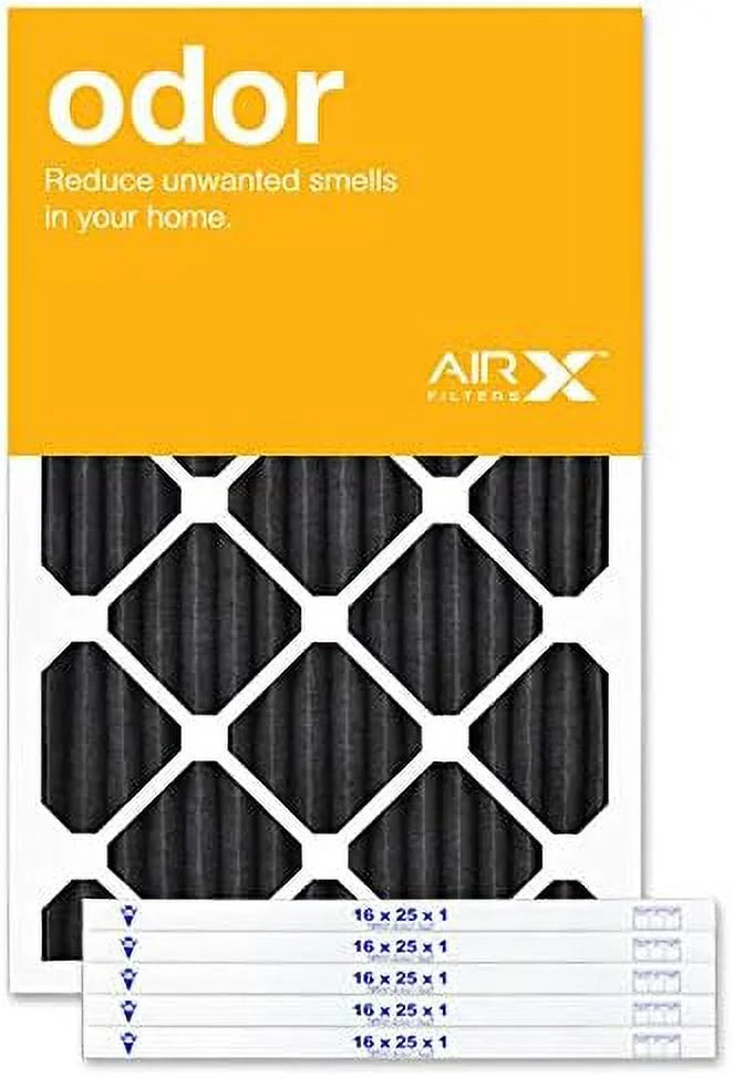 Airx ODOR 16X25x1 MERV 8 Carbon Pleated Air Filter - Made In The - Box Of 6