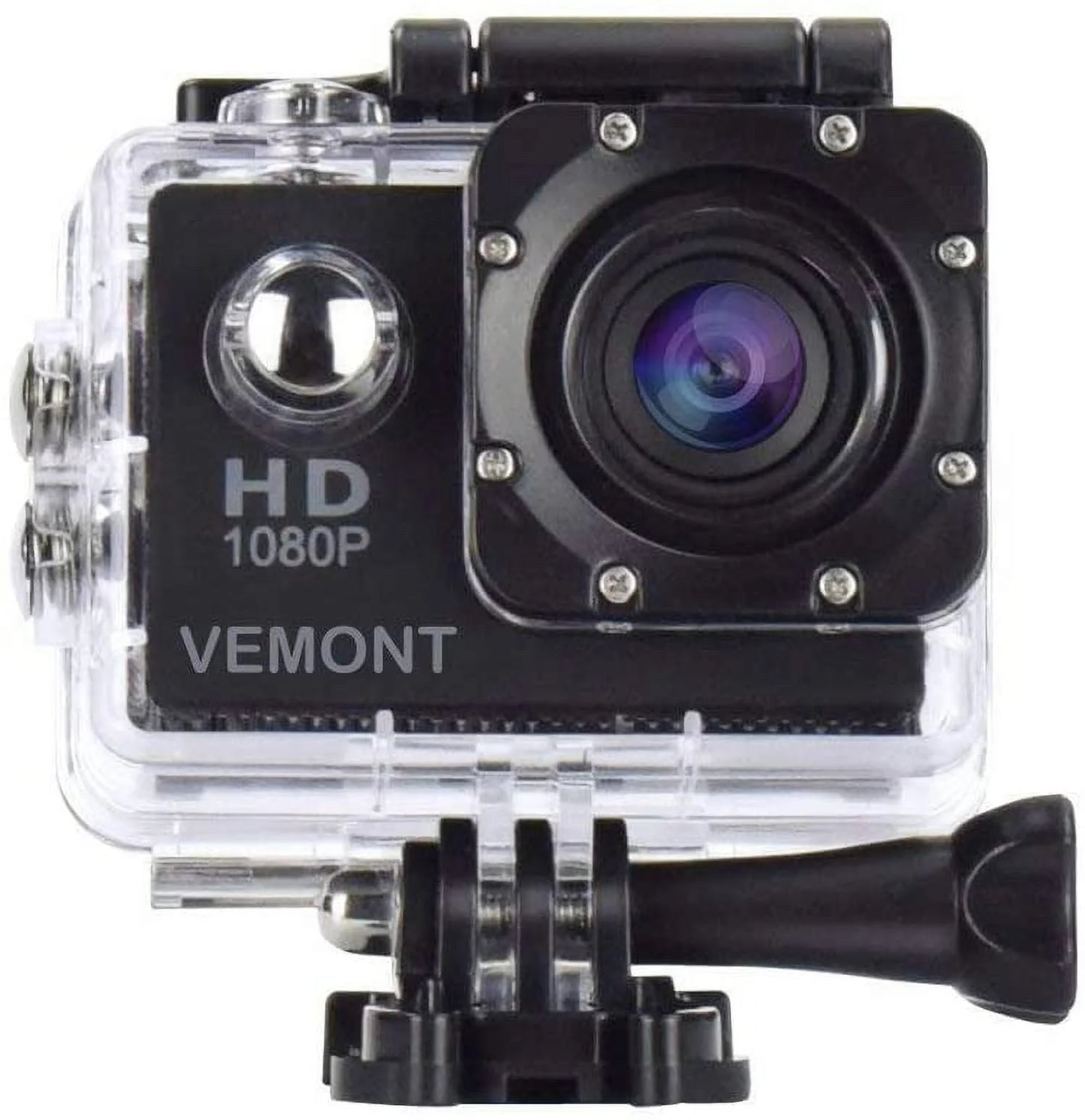 VEMONT Action Camera, 1080P 12MP Sizeports Camera Full HD 2.0 Inch Action Cam 30m/98ft Underwater Waterproof Sizenorkel surf Camera with Wide-Angle Lens and Mounting Accessories Kit Black