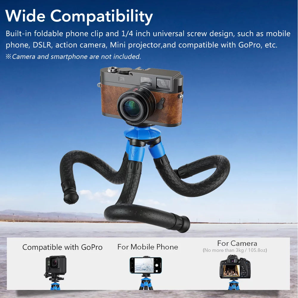 Apexel Flexible Octopus Tripod, Portable Travel Phone Tripod for DSizeLR Camera, Max Load 3kg