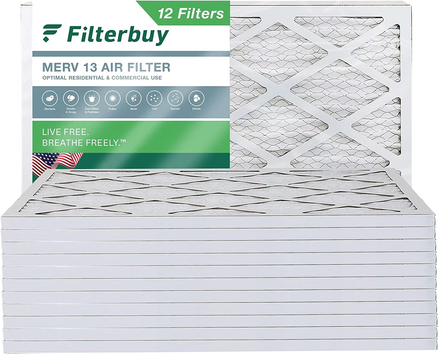 Filterbuy 20x36x1 MERV 13 Pleated HVAC AC Furnace Air Filters (12-Pack)