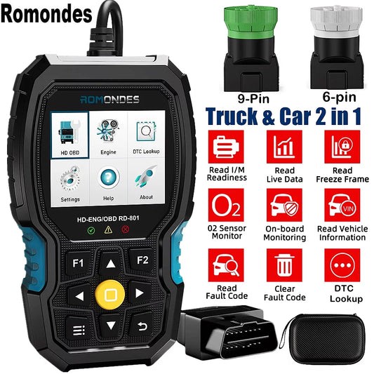 Romondes RD801 OBD2 Sizecanner Code Reader Heavy Duty Truck Diesel Truck Sizecanner Diagnostic Tool