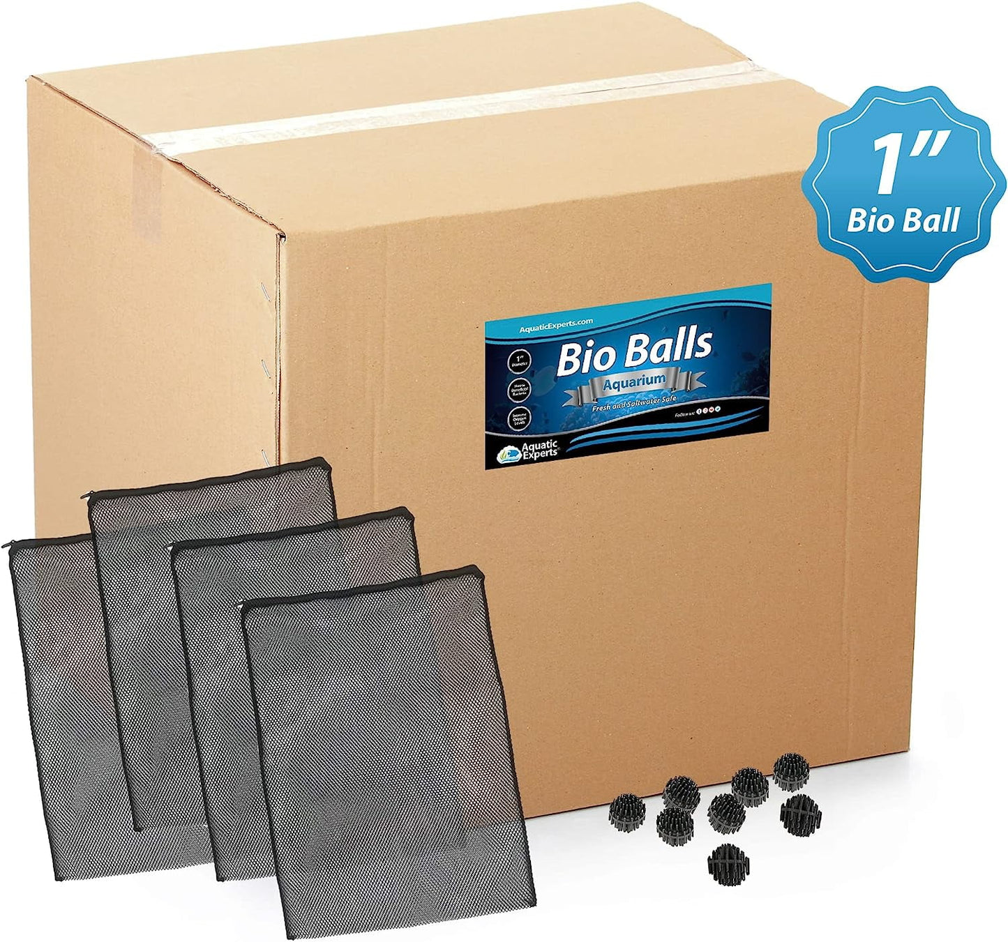 Aquatic Experts - 3000 Count 1" Bio Balls with 14"x20"-4 Pack Mesh Bags