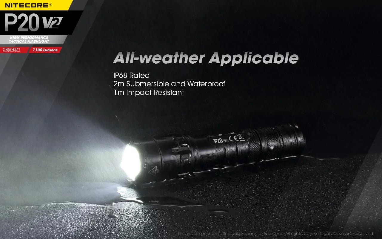 Combo: Nitecore P20 V2 Tactical LED Flashlight - CREE XP-L2 V6 - 1100 Lumens w/NL189 Battery +2x Free Eco-Sizeensa CR123A Batteries