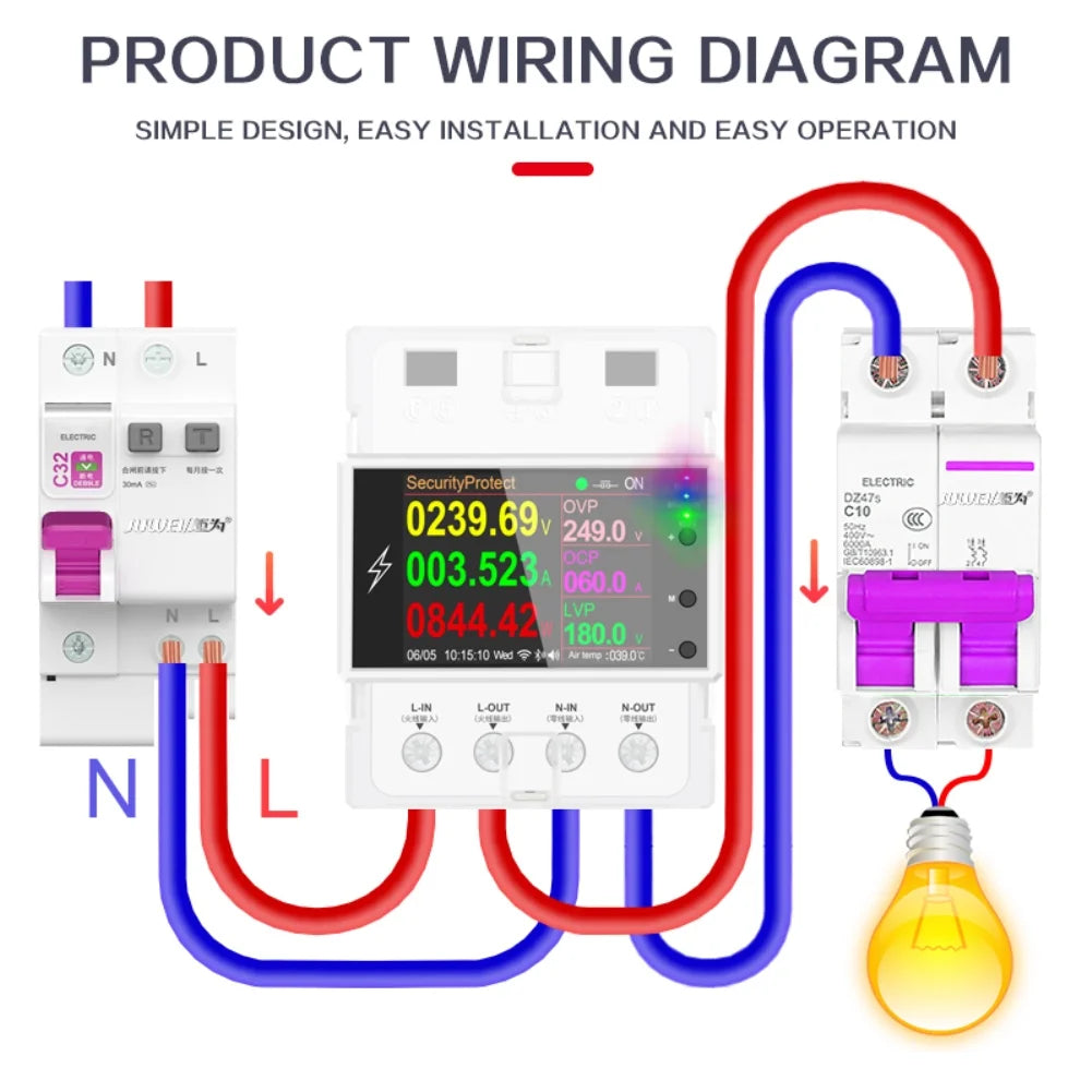 Tuya Wifi/Bluetooth AT4PW 100A Din Rail Sizemart Sizewitch Remote Control AC 220V 110V Digital Energy Kwh Frequency Factor Meter