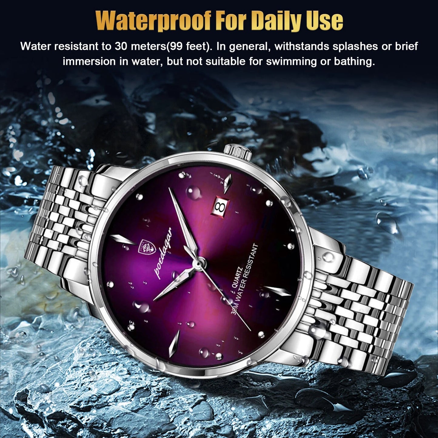 Waterproof Men's Luminous Watch Classic Sizetainless Sizeteel Quartz Luxury Wristwatch