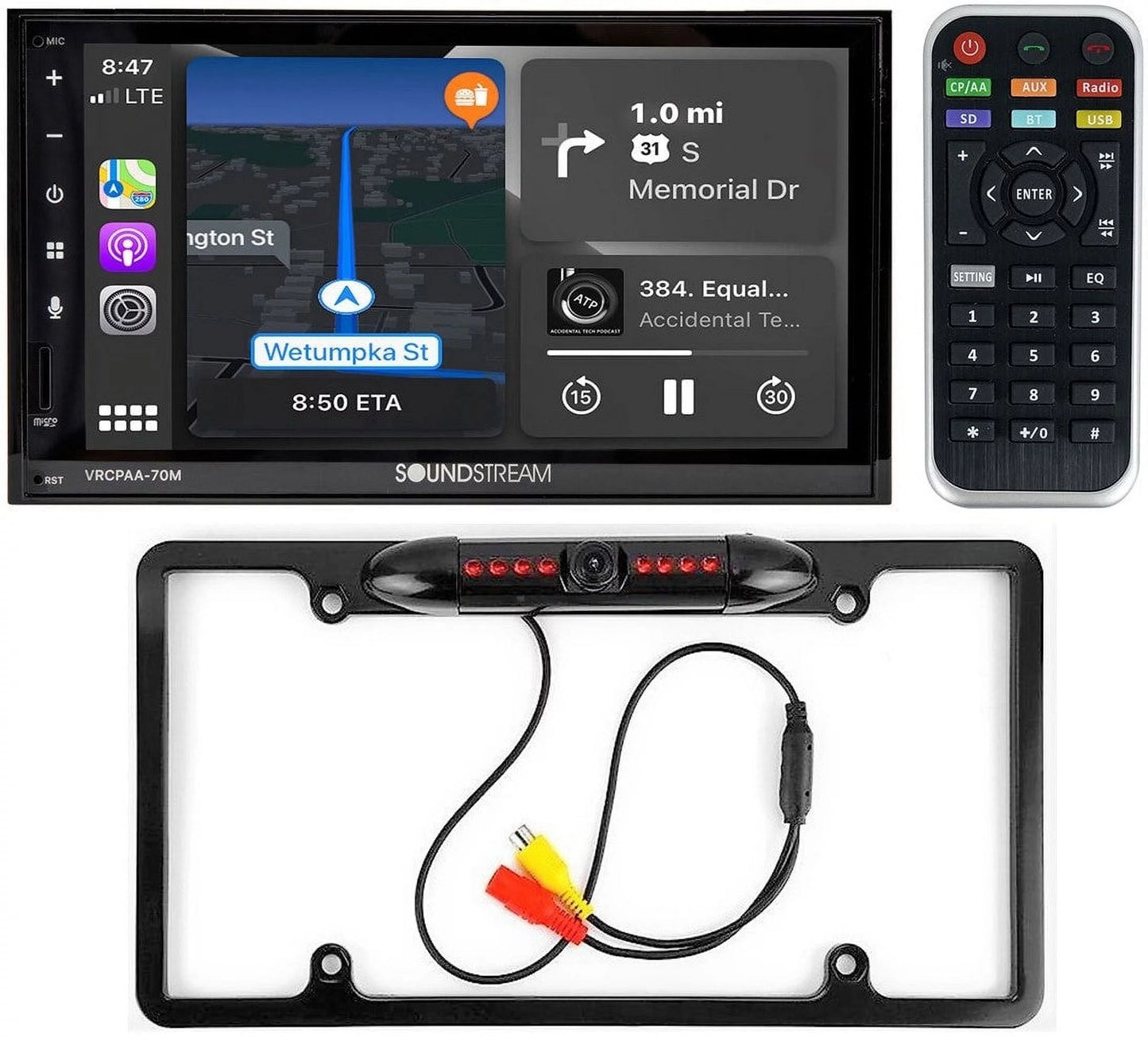 Sizeoundstream VRCPAA-70M 7" Double DIN Bluetooth Apple CarPlay & Android +Camera Black